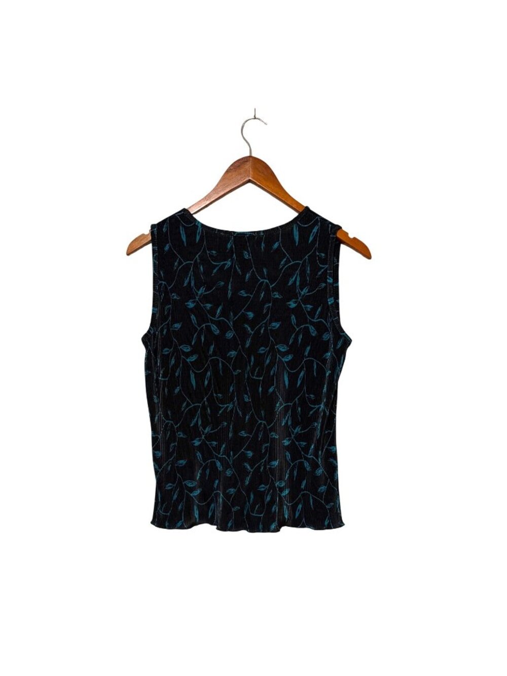 Choices Womens Sleeveless Black & Teal Floral Textured Tank Top L Career Office - Picture 3 of 6
